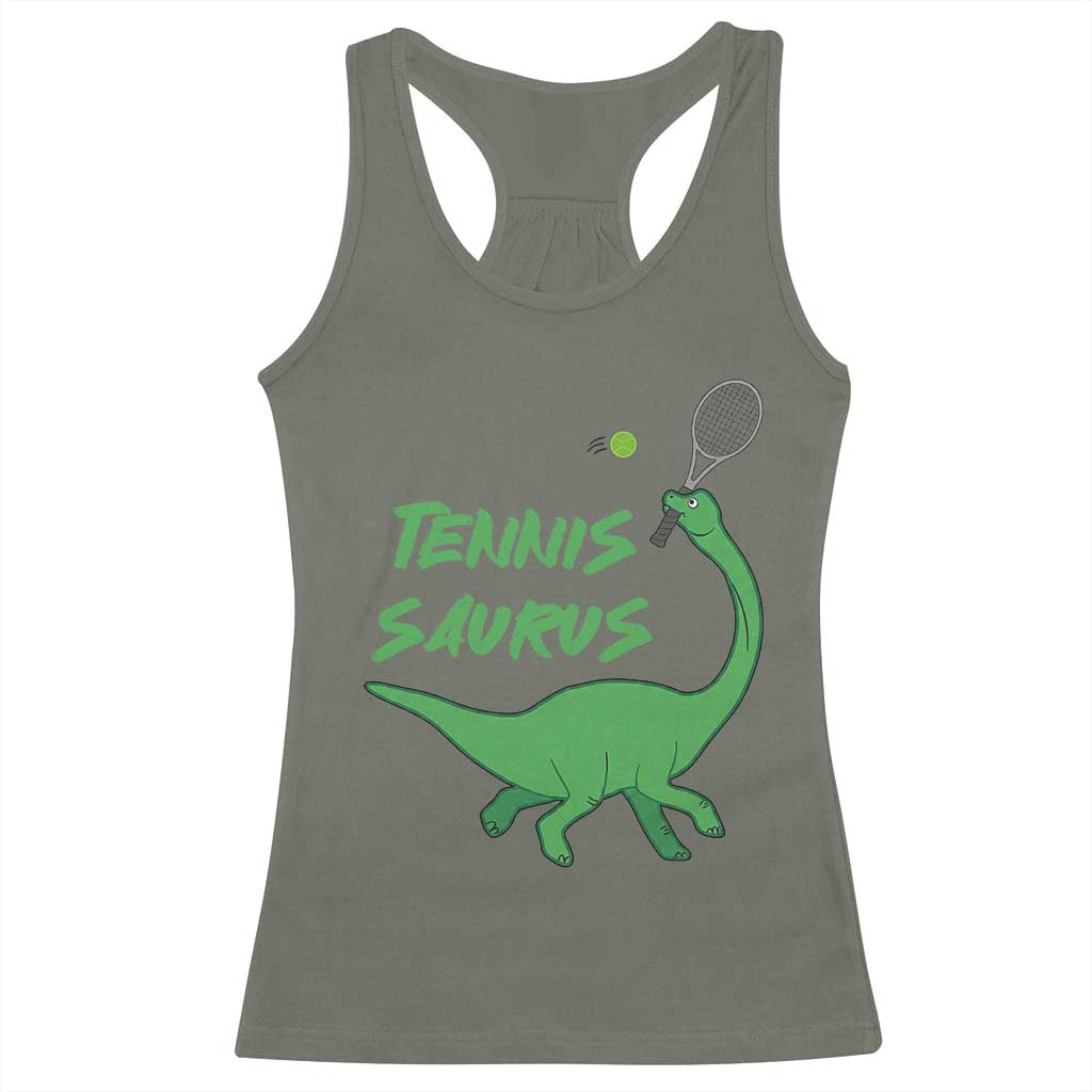 Funny Tennis Dinosaur Tennis Lover Racerback Tank Top Gift For Tennis Fans TS12 Military Green Print Your Wear