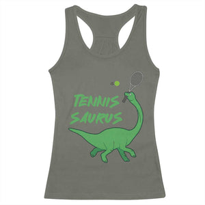 Funny Tennis Dinosaur Tennis Lover Racerback Tank Top Gift For Tennis Fans TS12 Military Green Print Your Wear