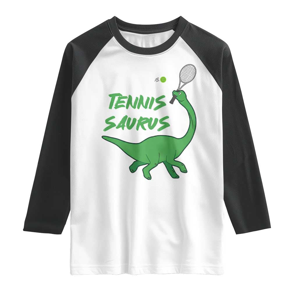 Funny Tennis Dinosaur Tennis Lover Raglan Shirt Gift For Tennis Fans TS12 White Black Print Your Wear