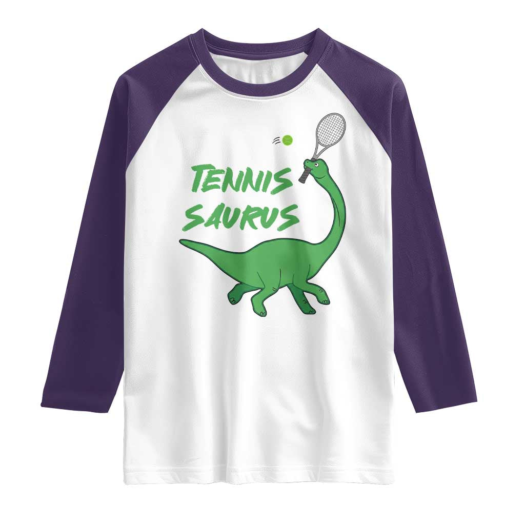 Funny Tennis Dinosaur Tennis Lover Raglan Shirt Gift For Tennis Fans TS12 White Purple Print Your Wear