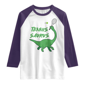 Funny Tennis Dinosaur Tennis Lover Raglan Shirt Gift For Tennis Fans TS12 White Purple Print Your Wear