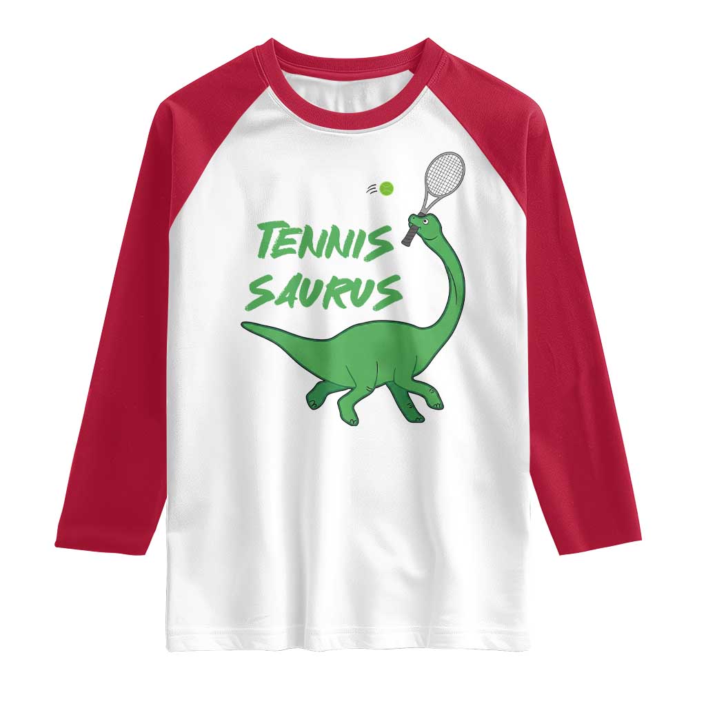 Funny Tennis Dinosaur Tennis Lover Raglan Shirt Gift For Tennis Fans TS12 White Red Print Your Wear