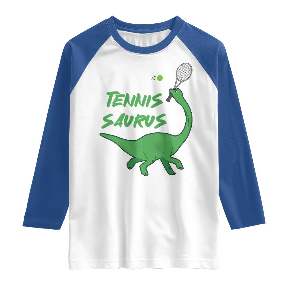 Funny Tennis Dinosaur Tennis Lover Raglan Shirt Gift For Tennis Fans TS12 White Royal Print Your Wear