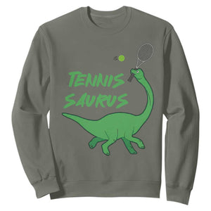 Funny Tennis Dinosaur Tennis Lover Sweatshirt Gift For Tennis Fans TS12 Military Green Print Your Wear