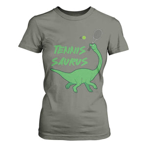 Funny Tennis Dinosaur Tennis Lover T Shirt For Women Gift For Tennis Fans TS12 Military Green Print Your Wear