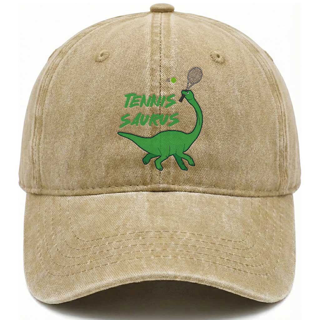 Funny Tennis Dinosaur Tennis Lover Washed Cotton Baseball Cap Gift For Tennis Fans TS12 Print Your Wear