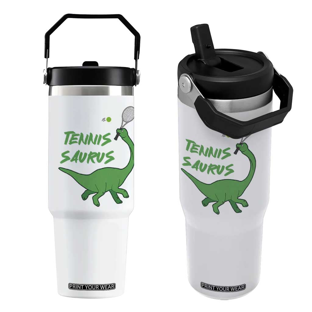 Funny Tennis Dinosaur Tennis Lover Flip Straw Tumbler Gift For Tennis Fans TS12 One Size: 30 oz White Print Your Wear