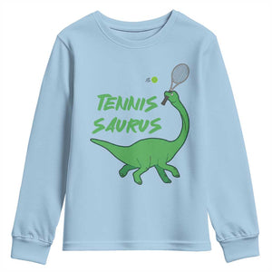 Funny Tennis Dinosaur Tennis Lover Youth Sweatshirt Gift For Tennis Fans TS12 Light Blue Print Your Wear