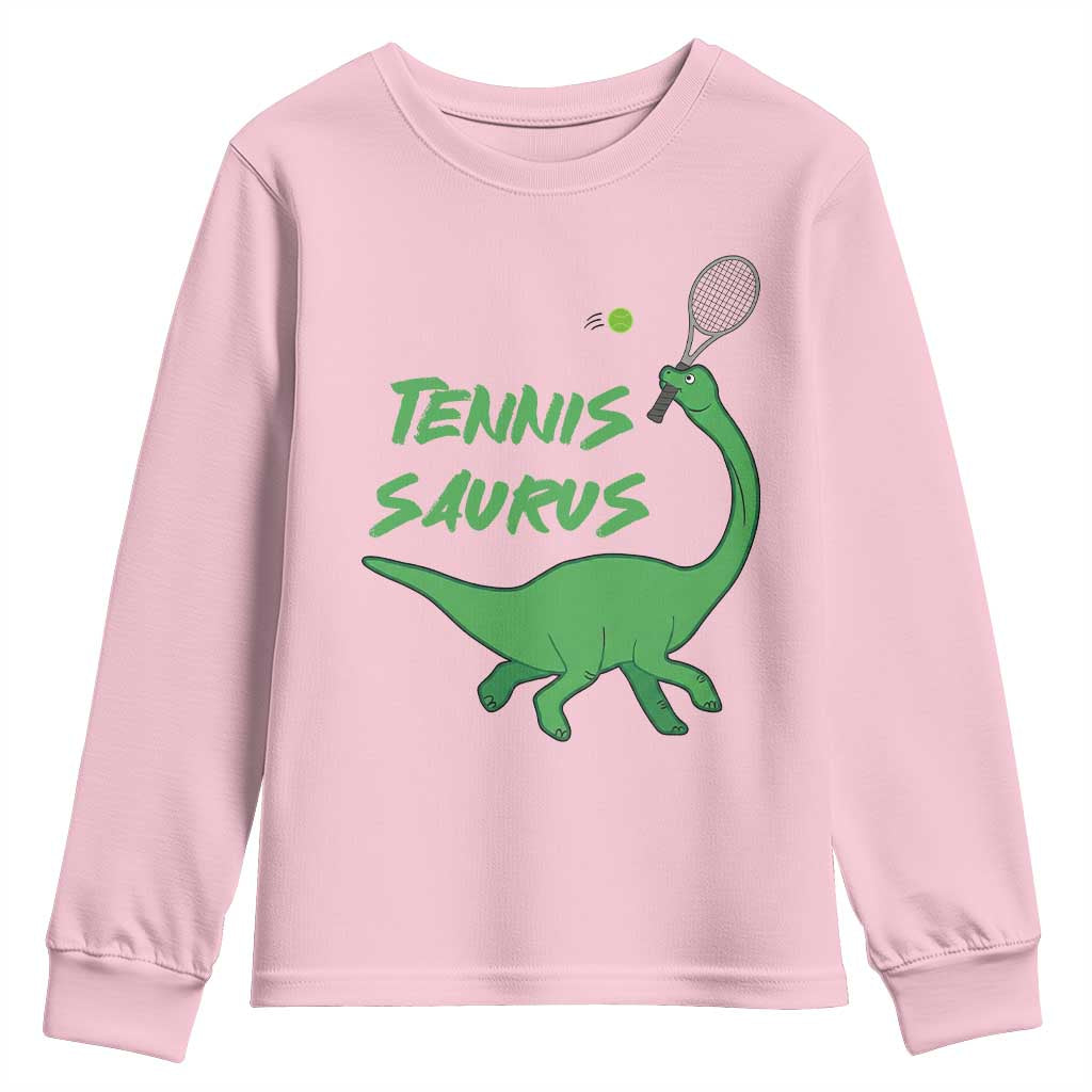Funny Tennis Dinosaur Tennis Lover Youth Sweatshirt Gift For Tennis Fans TS12 Light Pink Print Your Wear