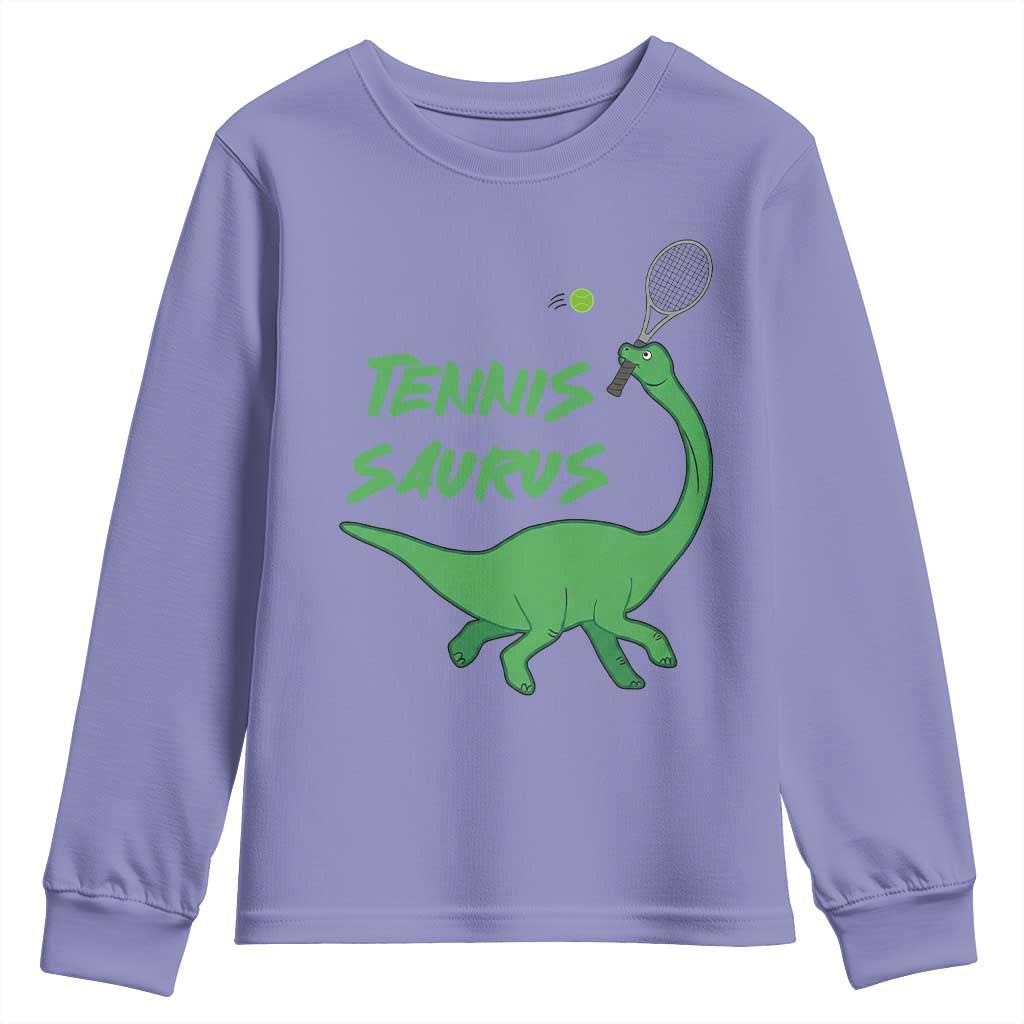 Funny Tennis Dinosaur Tennis Lover Youth Sweatshirt Gift For Tennis Fans TS12 Violet Print Your Wear