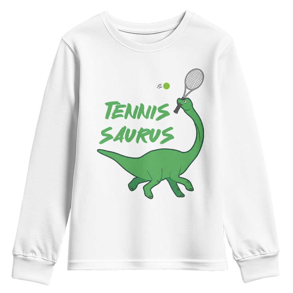 Funny Tennis Dinosaur Tennis Lover Youth Sweatshirt Gift For Tennis Fans TS12 White Print Your Wear