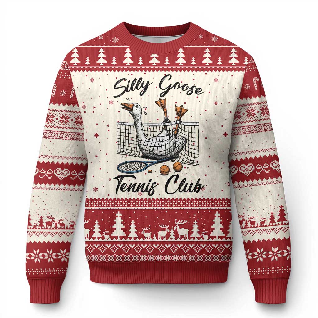 Funny Silly Goose Tennis Club Ugly Christmas Sweater Tennis Lover Gift TS12 Beige Red Print Your Wear