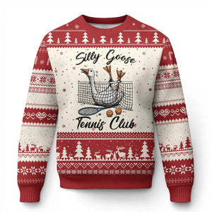 Funny Silly Goose Tennis Club Ugly Christmas Sweater Tennis Lover Gift TS12 Beige Red Print Your Wear