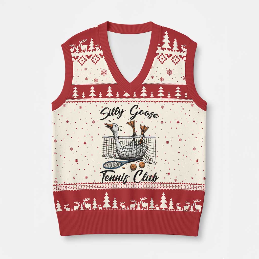 Funny Silly Goose Tennis Club V-Neck Knit Sweater Vest Tennis Lover Gift TS12 Beige Red Print Your Wear