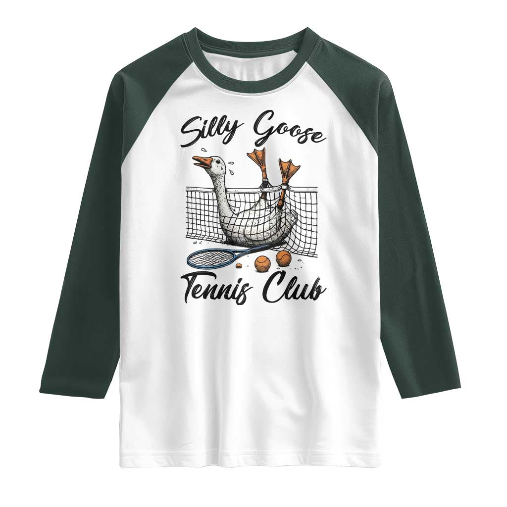 Funny Silly Goose Tennis Club Raglan Shirt Tennis Lover Gift TS12 White Dark Forest Green Print Your Wear