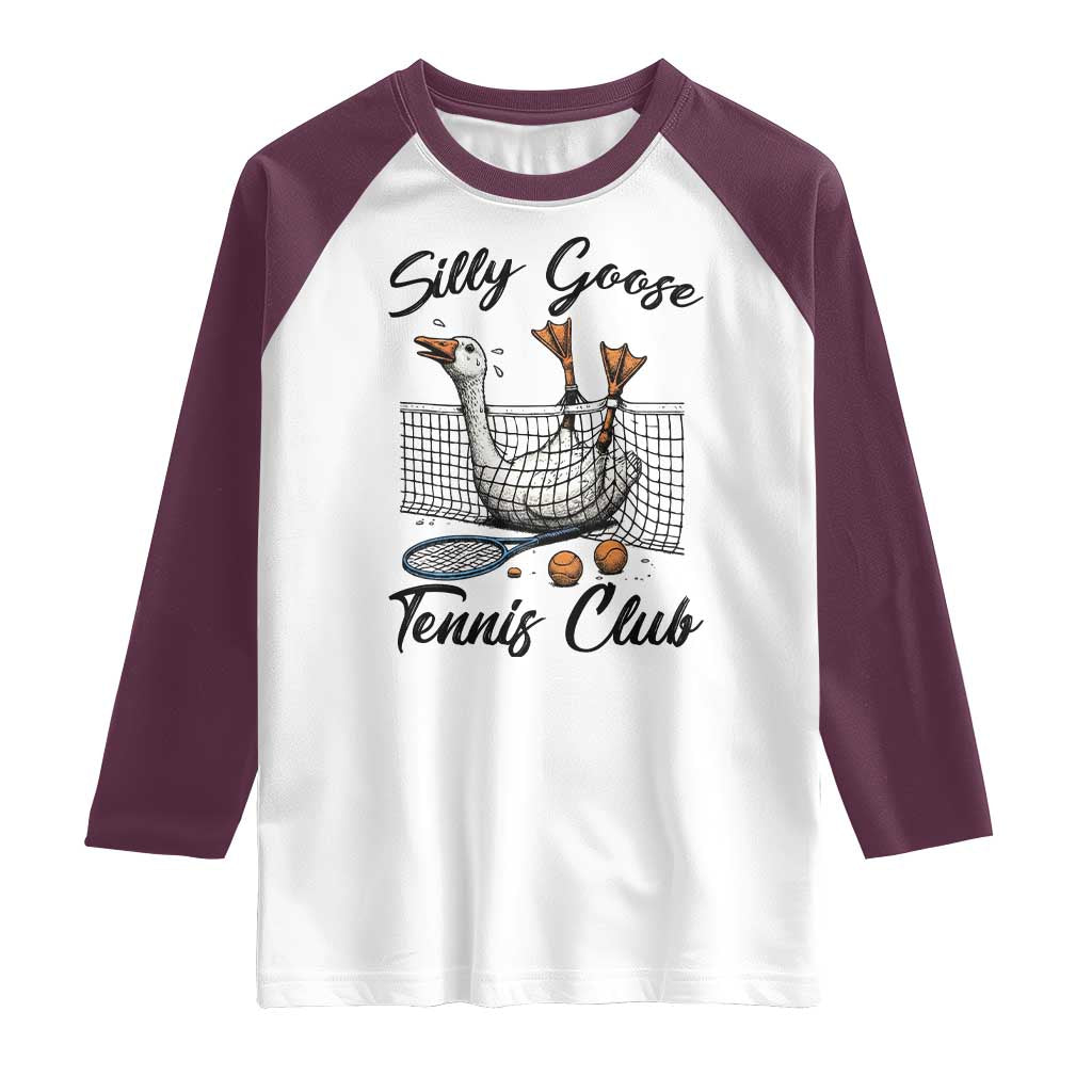 Funny Silly Goose Tennis Club Raglan Shirt Tennis Lover Gift TS12 White Maroon Print Your Wear