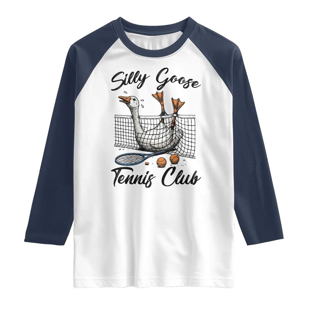 Funny Silly Goose Tennis Club Raglan Shirt Tennis Lover Gift TS12 White Navy Print Your Wear