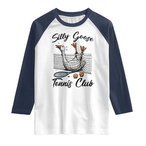 Funny Silly Goose Tennis Club Raglan Shirt Tennis Lover Gift TS12 White Navy Print Your Wear