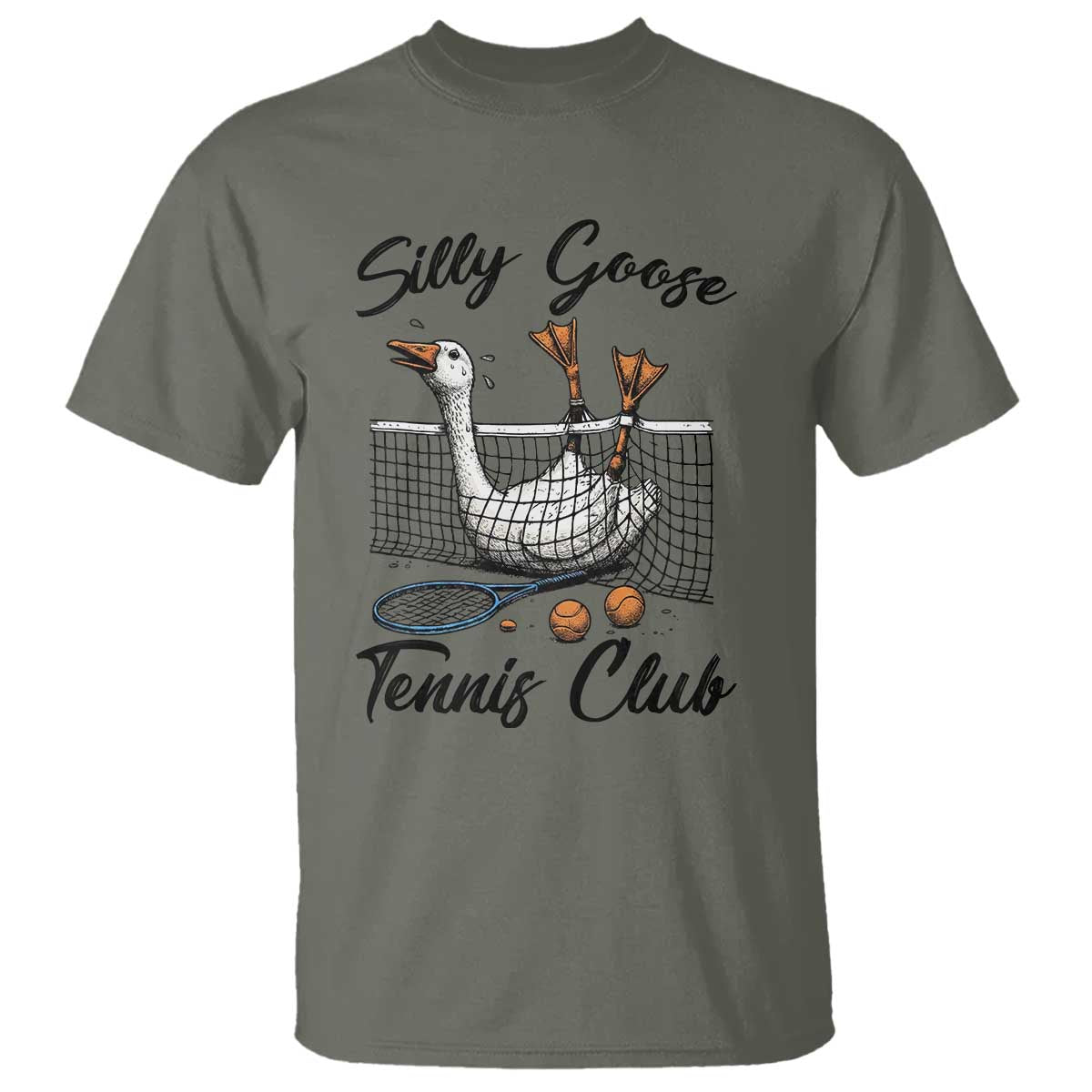Funny Silly Goose Tennis Club T Shirt Tennis Lover Gift TS12 Military Green Print Your Wear