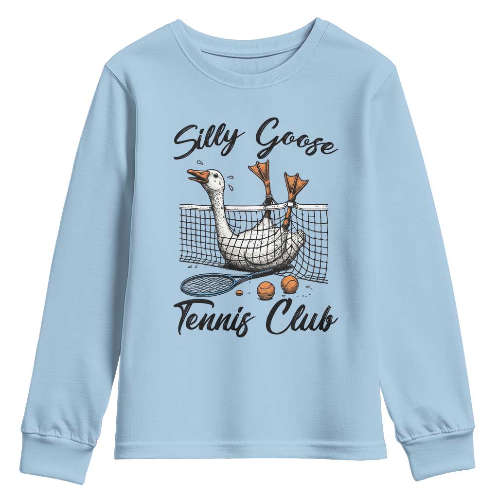 Funny Silly Goose Tennis Club Youth Sweatshirt Tennis Lover Gift TS12 Light Blue Print Your Wear