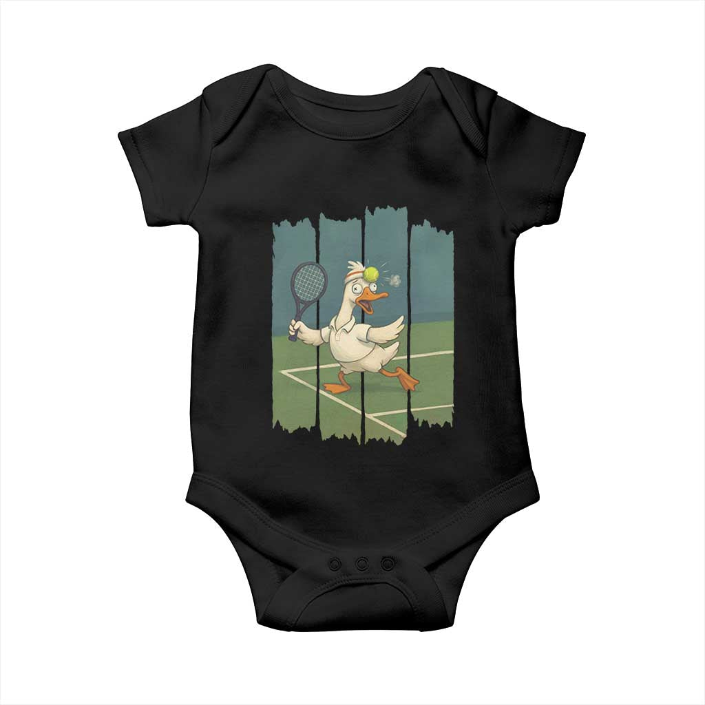Silly Goose Playing Tennis Baby Onesie Funny Bird Getting Hit By Ball TS12 Black Print Your Wear