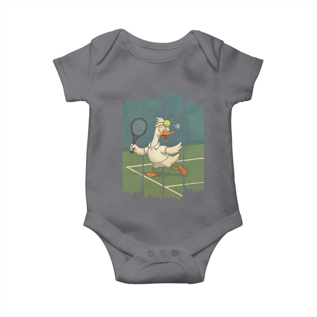 Silly Goose Playing Tennis Baby Onesie Funny Bird Getting Hit By Ball TS12 Charcoal Print Your Wear