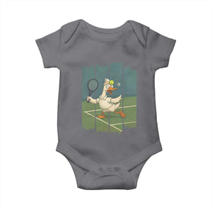 Silly Goose Playing Tennis Baby Onesie Funny Bird Getting Hit By Ball TS12 Charcoal Print Your Wear