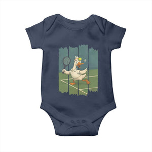 Silly Goose Playing Tennis Baby Onesie Funny Bird Getting Hit By Ball TS12 Navy Print Your Wear