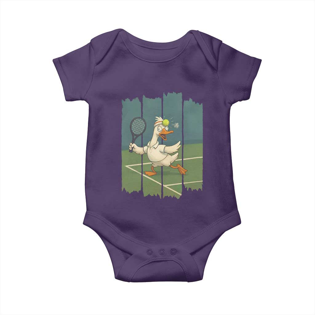 Silly Goose Playing Tennis Baby Onesie Funny Bird Getting Hit By Ball TS12 Purple Print Your Wear
