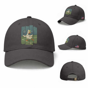 Silly Goose Playing Tennis Baseball Cap Funny Bird Getting Hit By Ball TS12 Baseball Cap Universal Fit Dark Gray Print Your Wear