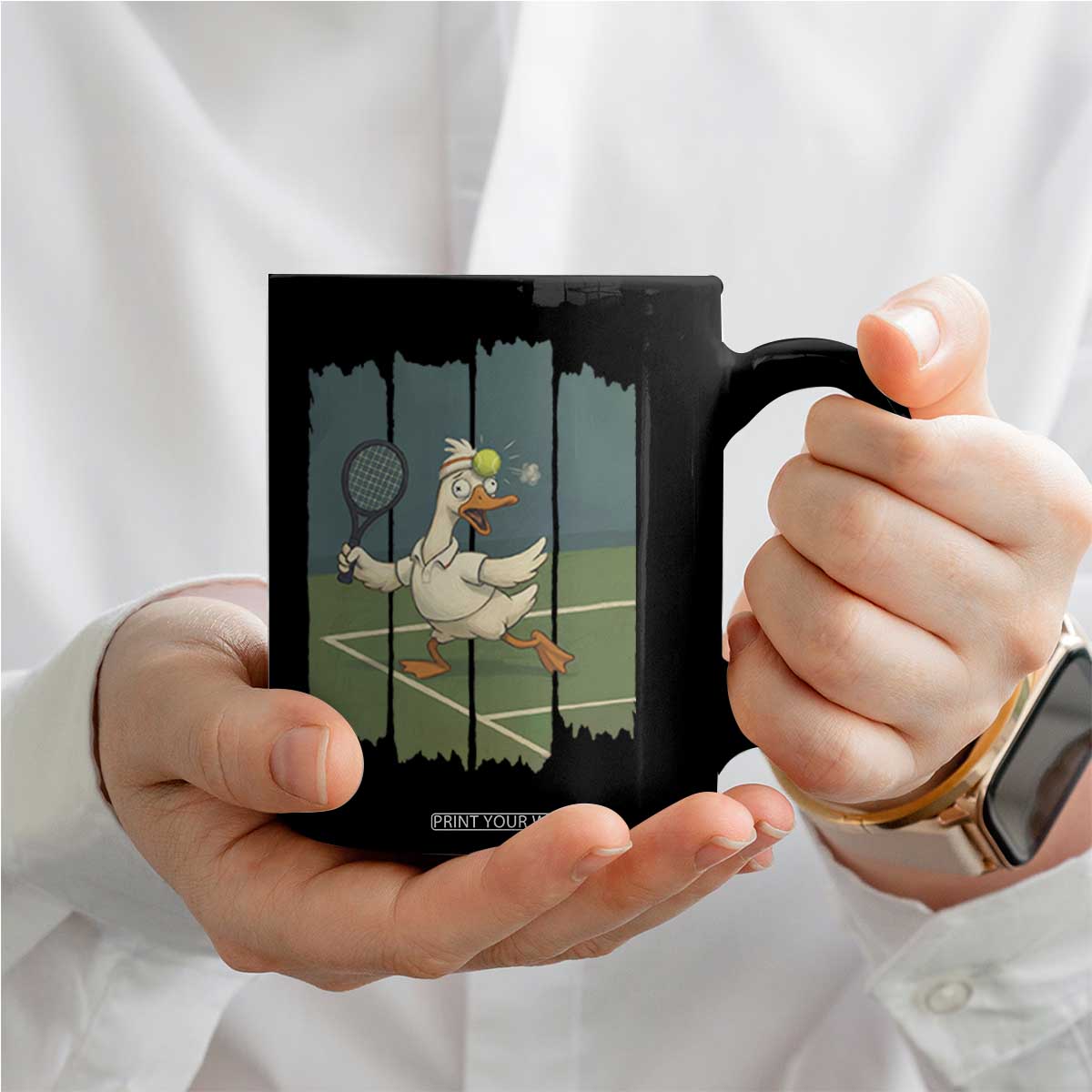 Silly Goose Playing Tennis Coffee Mug Funny Bird Getting Hit By Ball TS12 Print Your Wear