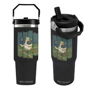 Silly Goose Playing Tennis Flip Straw Tumbler Funny Bird Getting Hit By Ball TS12 One Size: 30 oz Black Print Your Wear