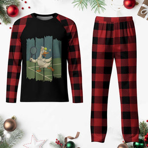 Silly Goose Playing Tennis Plaid Pajama Set Funny Bird Getting Hit By Ball TS12 Buffalo Plaid Print Your Wear
