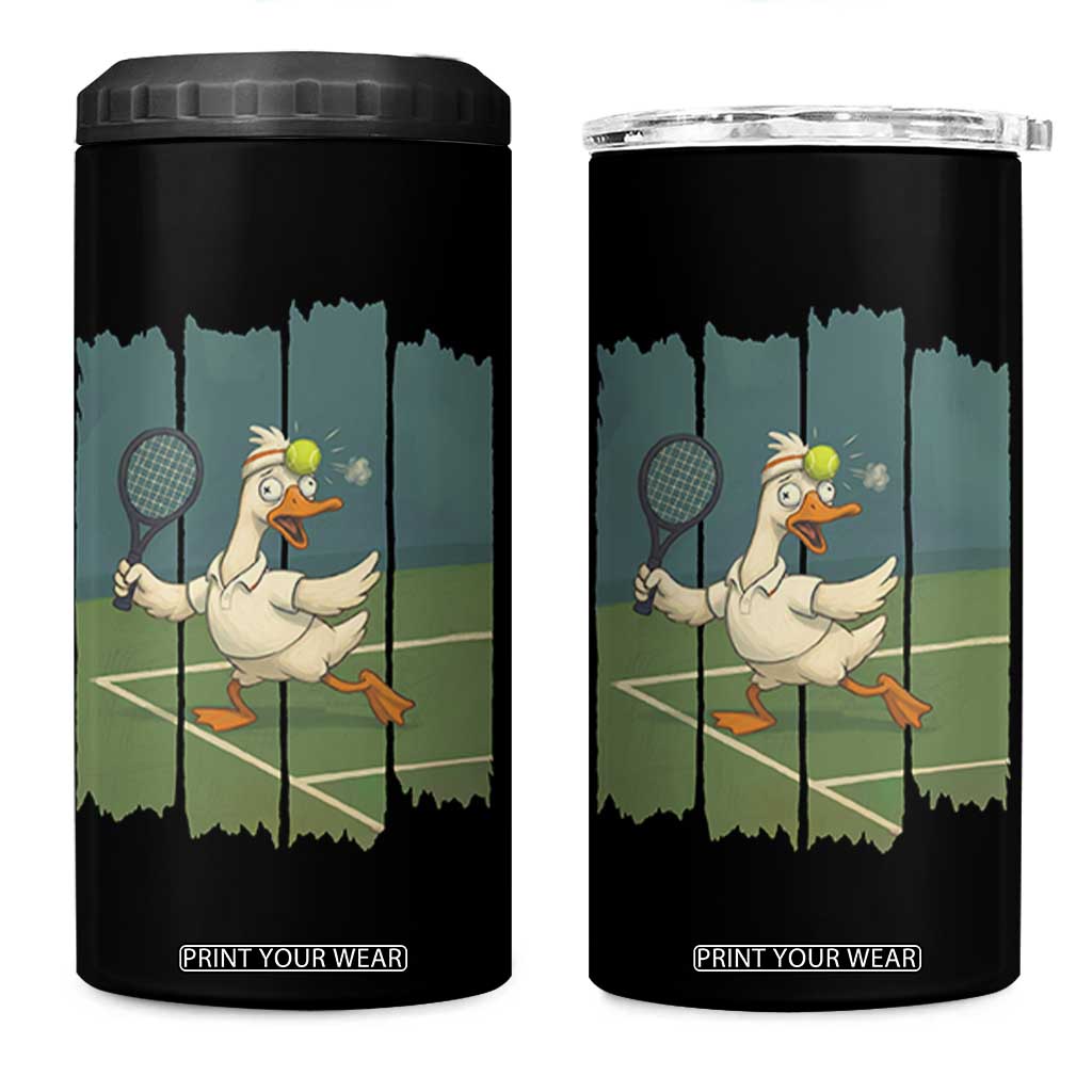 Silly Goose Playing Tennis 4 in 1 Can Cooler Tumbler Funny Bird Getting Hit By Ball TS12 One Size: 16 oz Black Print Your Wear