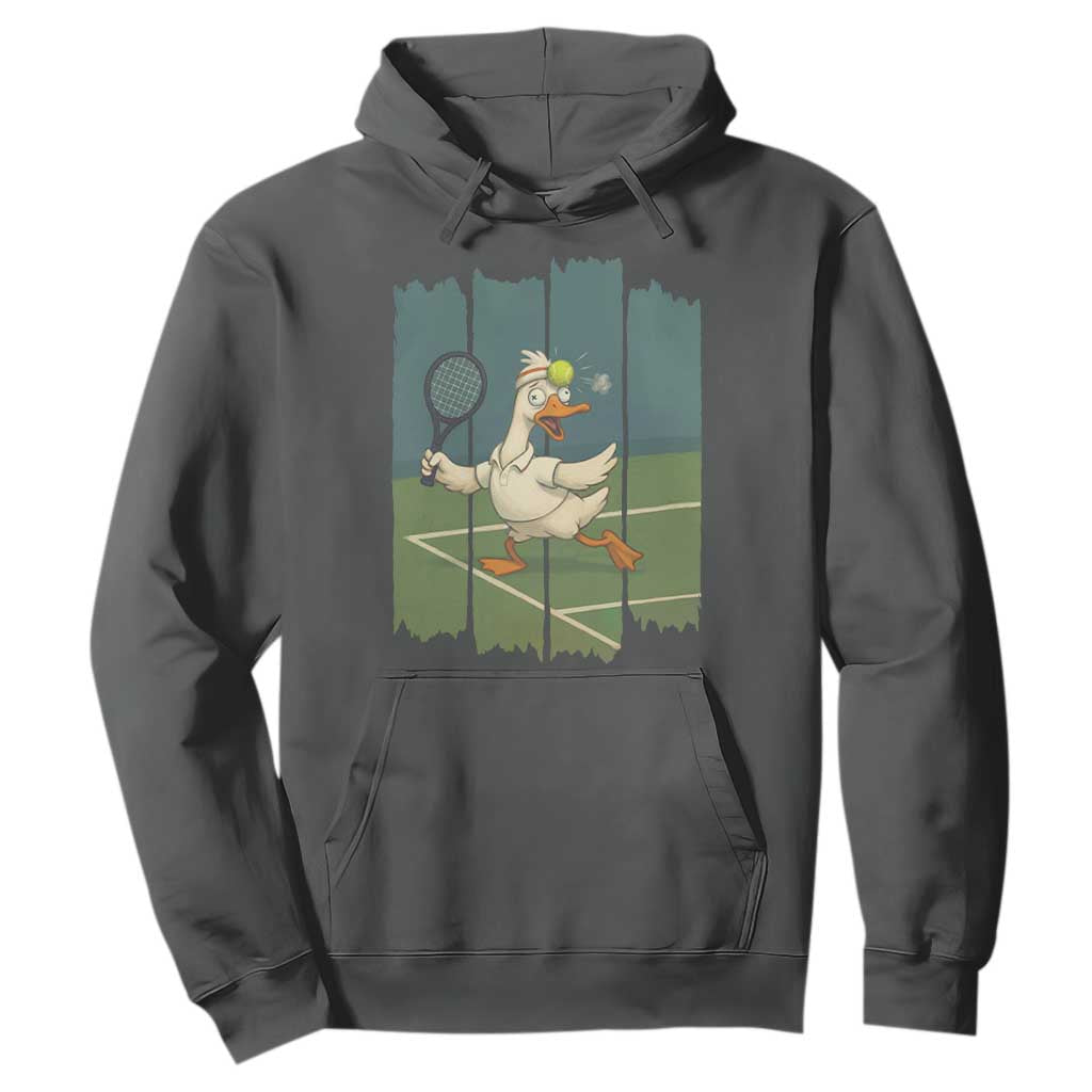 Silly Goose Playing Tennis Hoodie Funny Bird Getting Hit By Ball TS12 Dark Heather Print Your Wear