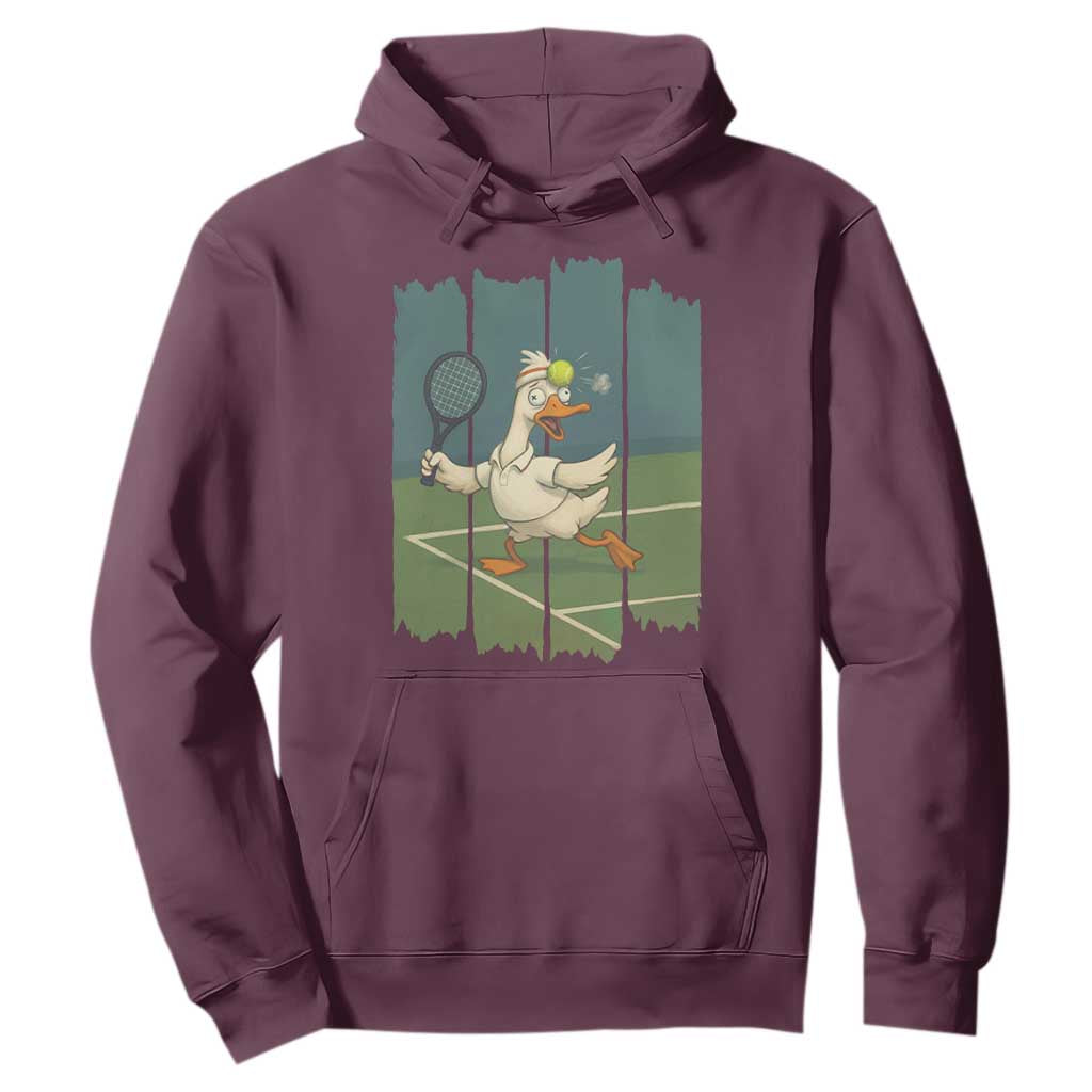 Silly Goose Playing Tennis Hoodie Funny Bird Getting Hit By Ball TS12 Maroon Print Your Wear
