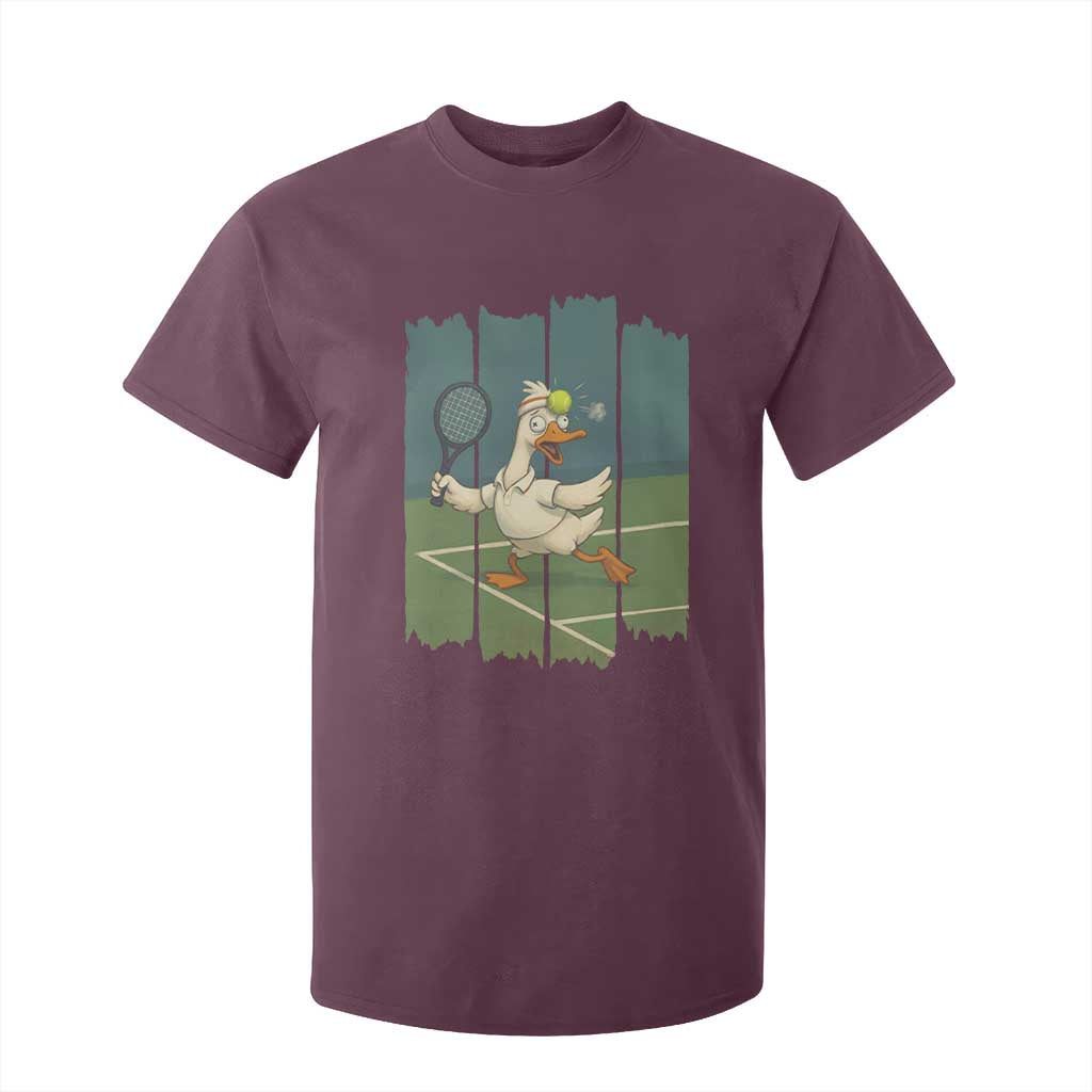 Silly Goose Playing Tennis T Shirt For Kid Funny Bird Getting Hit By Ball TS12 Maroon Print Your Wear