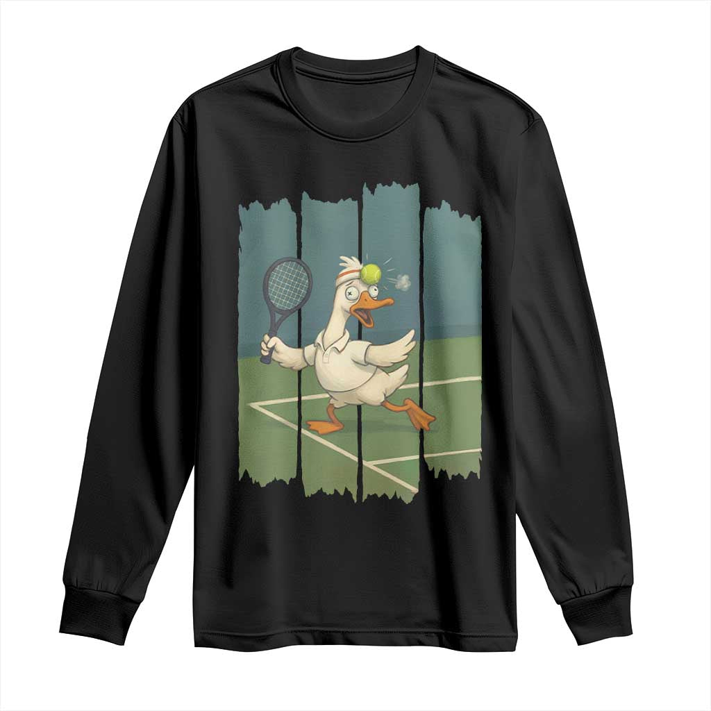 Silly Goose Playing Tennis Long Sleeve Shirt Funny Bird Getting Hit By Ball TS12 Black Print Your Wear