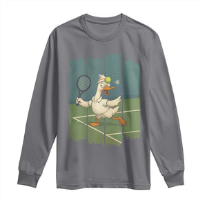 Silly Goose Playing Tennis Long Sleeve Shirt Funny Bird Getting Hit By Ball TS12 Charcoal Print Your Wear