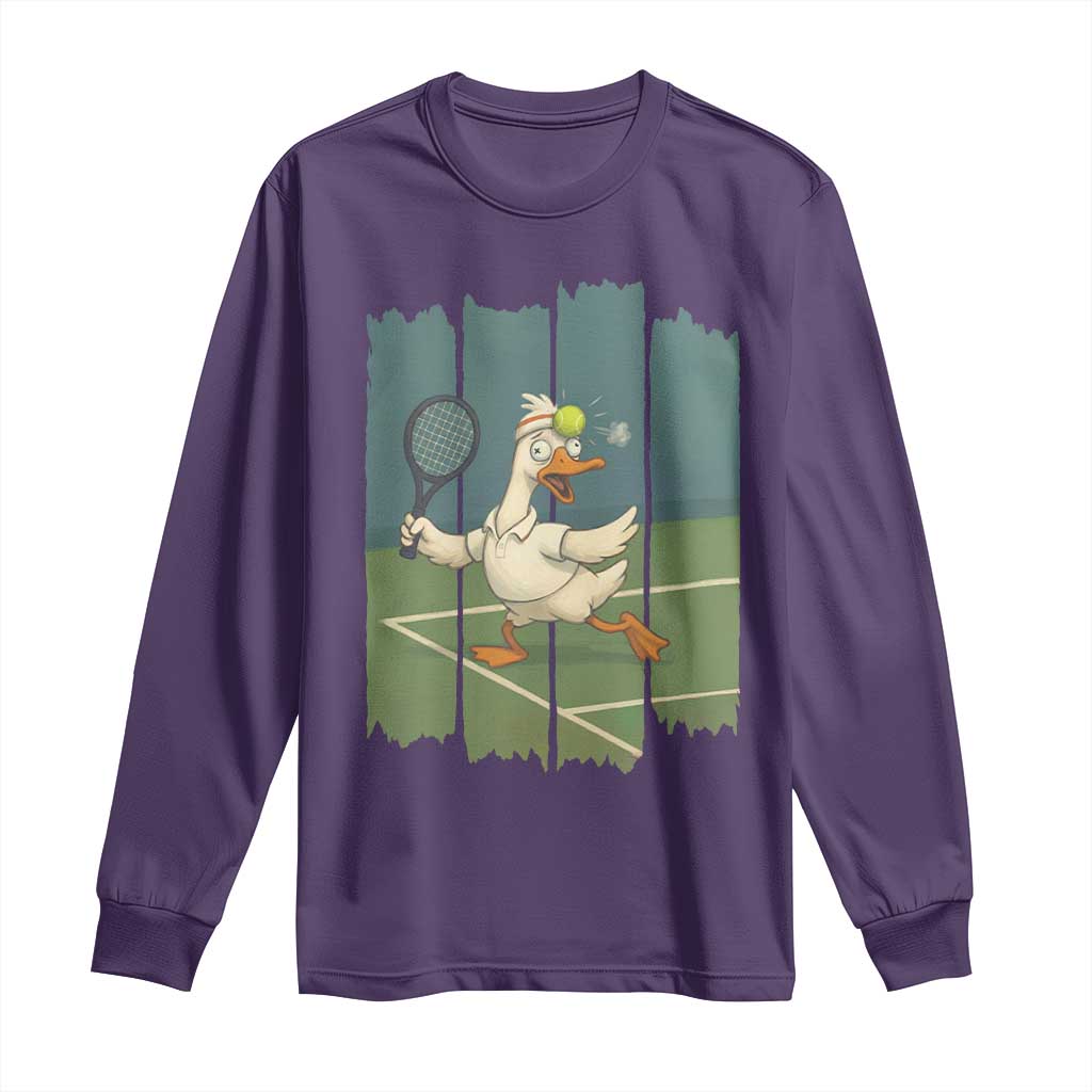 Silly Goose Playing Tennis Long Sleeve Shirt Funny Bird Getting Hit By Ball TS12 Purple Print Your Wear