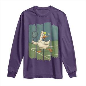 Silly Goose Playing Tennis Long Sleeve Shirt Funny Bird Getting Hit By Ball TS12 Purple Print Your Wear