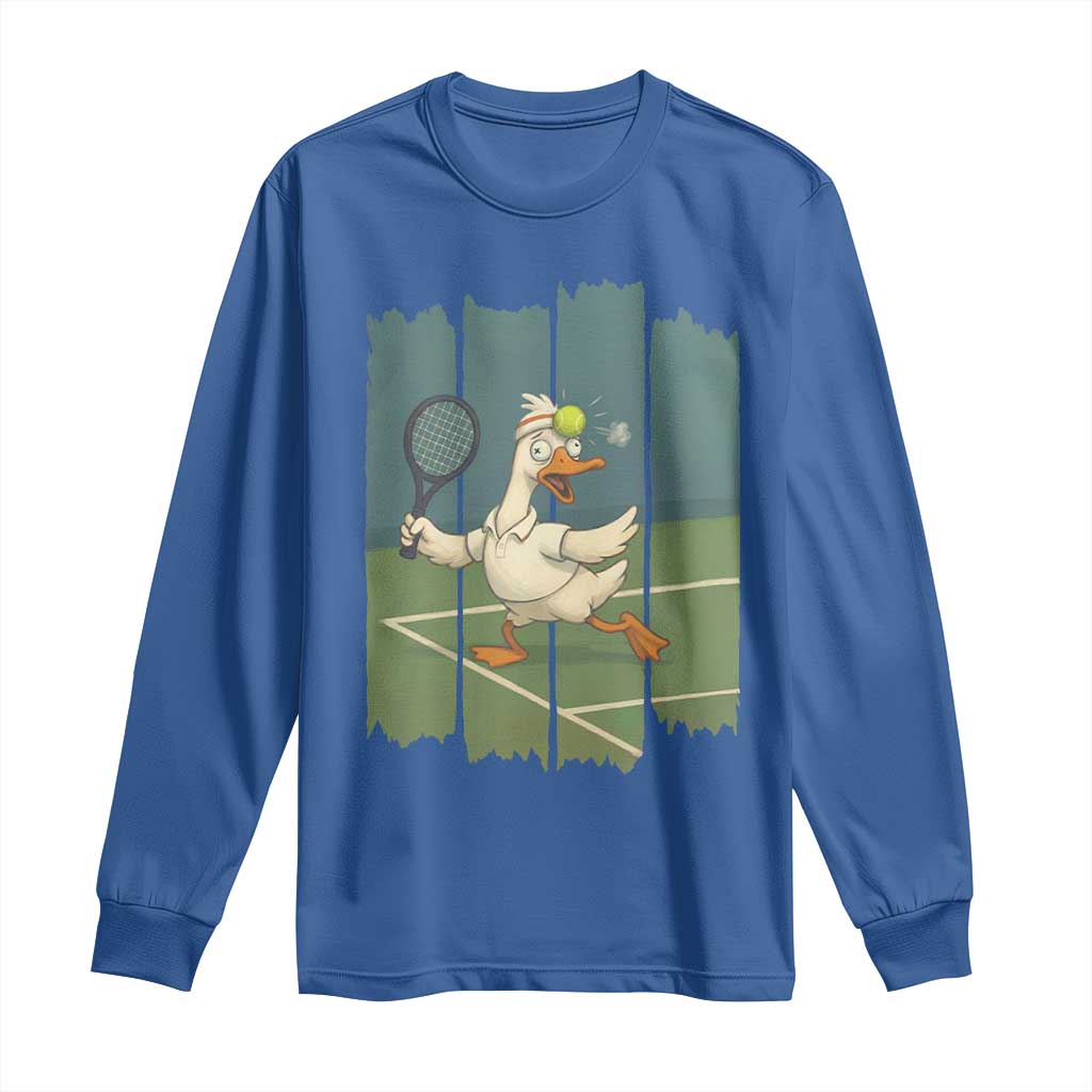Silly Goose Playing Tennis Long Sleeve Shirt Funny Bird Getting Hit By Ball TS12 Royal Blue Print Your Wear