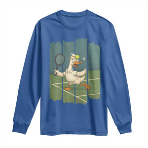 Silly Goose Playing Tennis Long Sleeve Shirt Funny Bird Getting Hit By Ball TS12 Royal Blue Print Your Wear