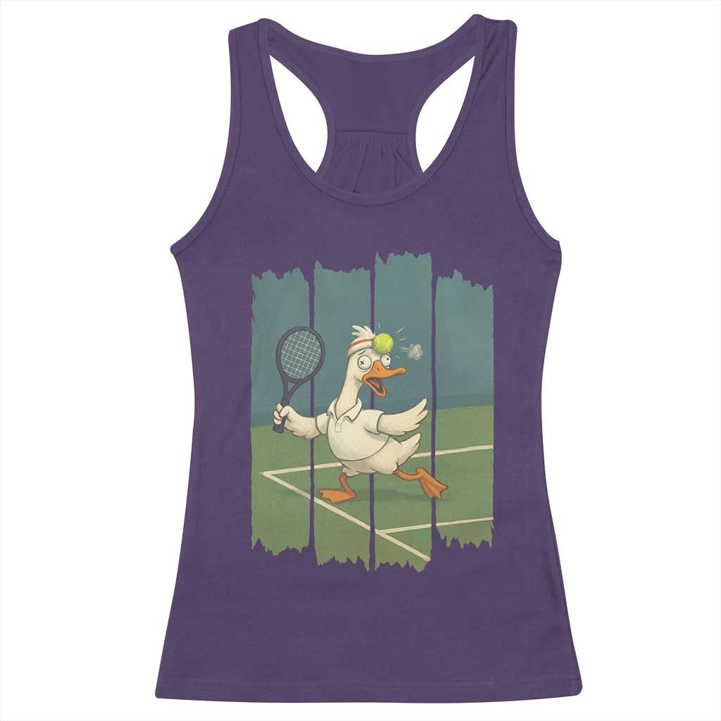 Silly Goose Playing Tennis Racerback Tank Top Funny Bird Getting Hit By Ball TS12 Purple Print Your Wear