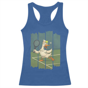 Silly Goose Playing Tennis Racerback Tank Top Funny Bird Getting Hit By Ball TS12 Royal Blue Print Your Wear