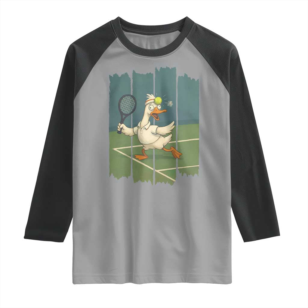 Silly Goose Playing Tennis Raglan Shirt Funny Bird Getting Hit By Ball TS12 Sport Gray Black Print Your Wear