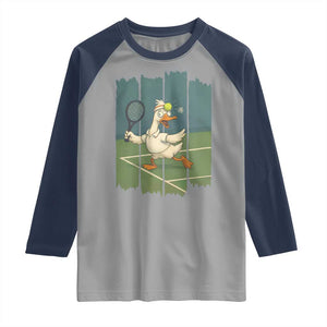 Silly Goose Playing Tennis Raglan Shirt Funny Bird Getting Hit By Ball TS12 Sport Gray Navy Print Your Wear