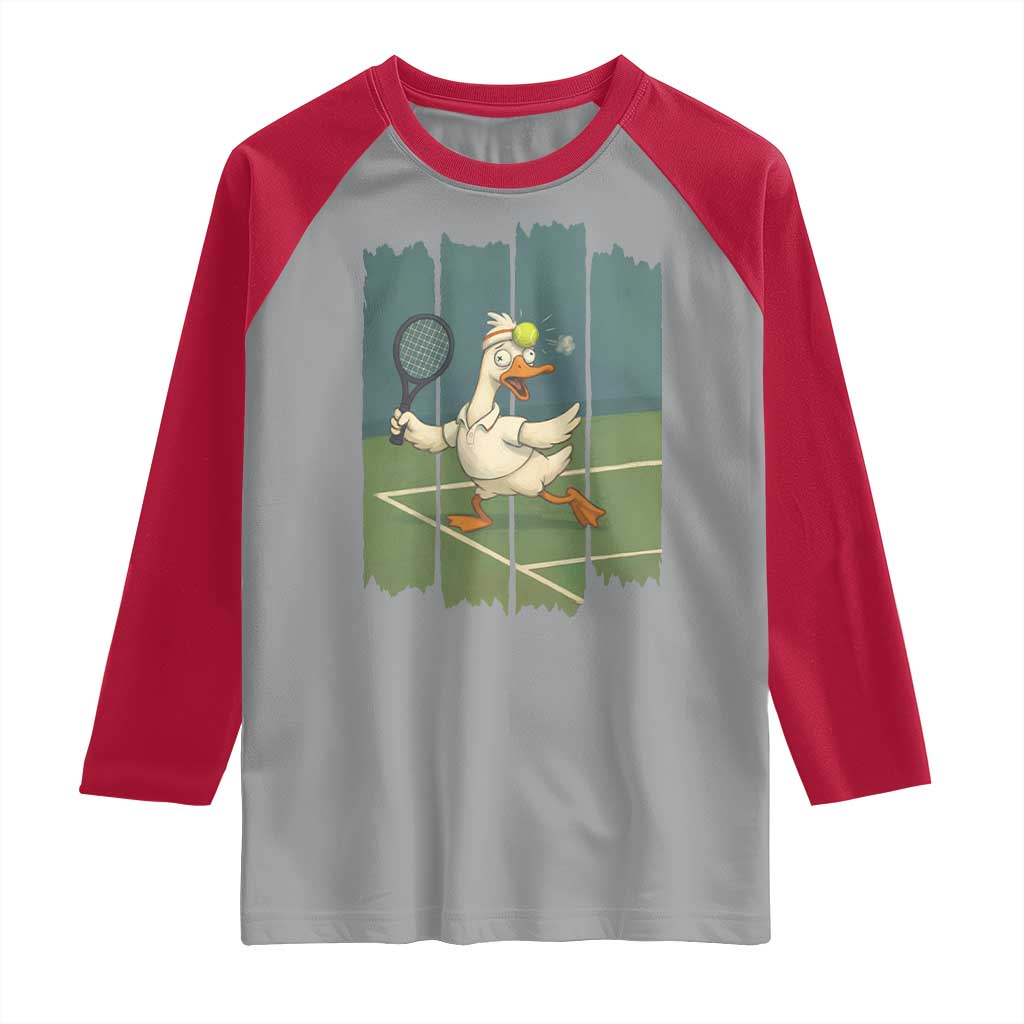 Silly Goose Playing Tennis Raglan Shirt Funny Bird Getting Hit By Ball TS12 Sport Gray Red Print Your Wear