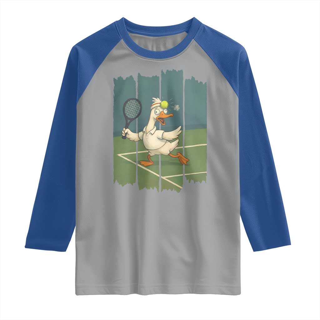Silly Goose Playing Tennis Raglan Shirt Funny Bird Getting Hit By Ball TS12 Sport Gray Royal Print Your Wear