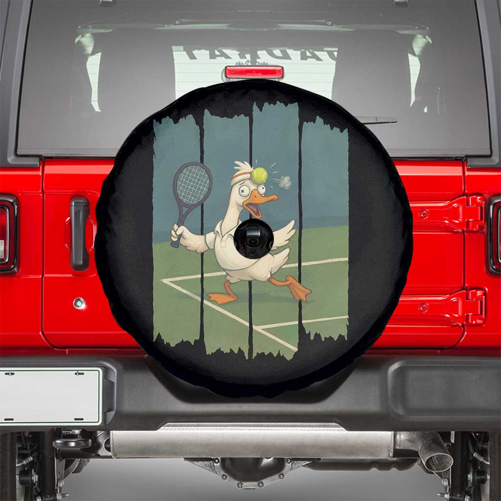 Silly Goose Playing Tennis Spare Tire Cover Funny Bird Getting Hit By Ball TS12 Black Print Your Wear